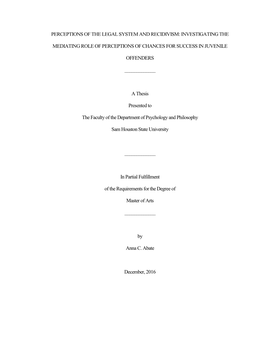 Perceptions of the Legal System and Recidivism: Investigating The