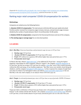 Ranking Major Retail Companies' COVID-19 Compensation for Workers