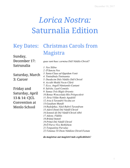 Lorica Nostra: Saturnalia Edition