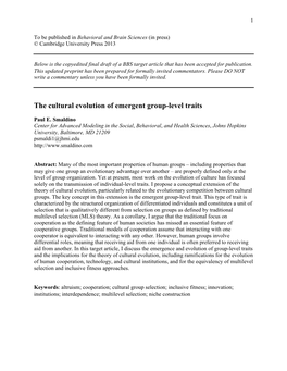 The Cultural Evolution of Emergent Group-Level Traits