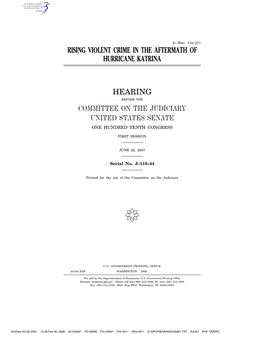 Rising Violent Crime in the Aftermath of Hurricane Katrina Hearing Committee on the Judiciary United States Senate