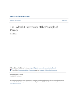 The Federalist Provenance of the Principle of Privacy