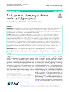 A Mitogenomic Phylogeny of Chitons (Mollusca: Polyplacophora) Iker Irisarri1,2* , Juan E