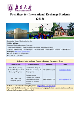 Fact Sheet for International Exchange Students (2018)