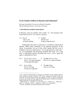 Verbal Suffixes in Russian and Lithuanian As Pluractional and Uni