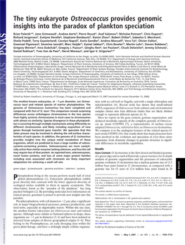 The Tiny Eukaryote Ostreococcus Provides Genomic Insights Into the Paradox of Plankton Speciation