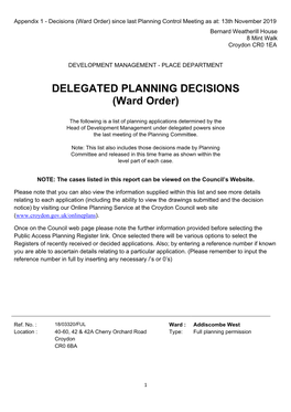 DELEGATED PLANNING DECISIONS (Ward Order)