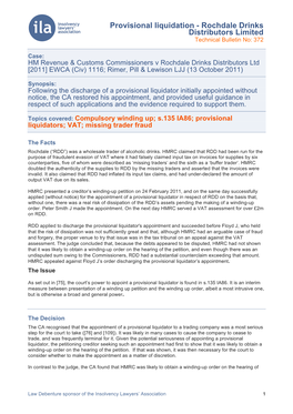 Provisional Liquidation - Rochdale Drinks Distributors Limited Technical Bulletin No: 372