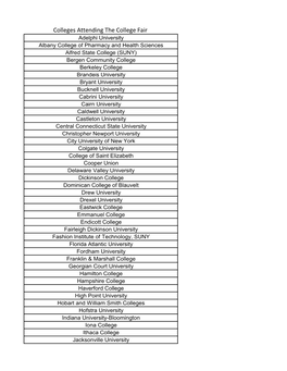 Colleges Attending the College Fair