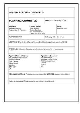 PLANNING COMMITTEE Date : 20 February 2018