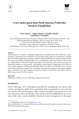 A New Spider Genus from North America: Frederickus (Araneae: Linyphiidae)