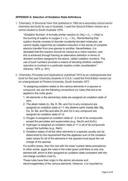 APPENDIX A: Selection of Oxidation State Definitions 1. 'Chemistry: A