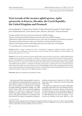 First Records of the Invasive Aphid Species, Aphis Spiraecola, in Kosovo, Slovakia, the Czech Republic, the United Kingdom and Denmark