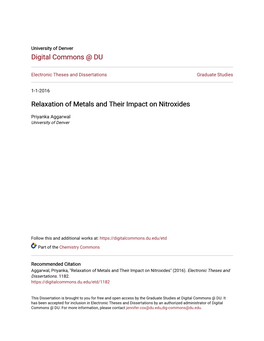 Relaxation of Metals and Their Impact on Nitroxides