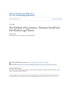 The Symbols of Governance: Thurman Arnold and Post-Realist Legal Theory, 51 Buffalo Law Review 1053 (2003), Available At