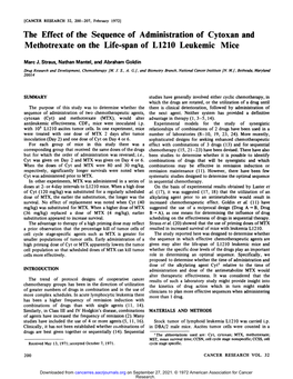 The Effect of the Sequence of Administration of Cytoxan and Methotrexate on the Life-Span of L1210 Leukemic Mice