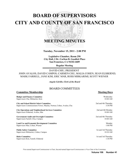 Board of Supervisors City and County of San Francisco