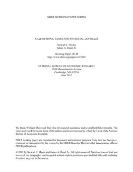 Nber Working Paper Series Real Options, Taxes And