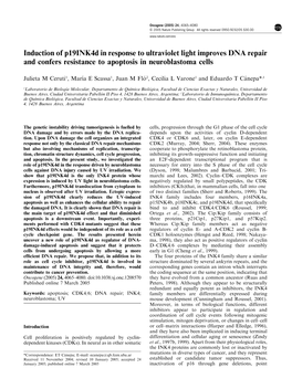 Induction of P19ink4d in Response to Ultraviolet Light Improves DNA Repair and Confers Resistance to Apoptosis in Neuroblastoma Cells