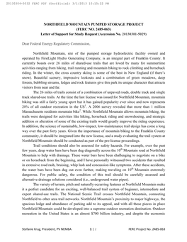 FERC NO. 2485-063) Letter of Support for Study Request (Accession No