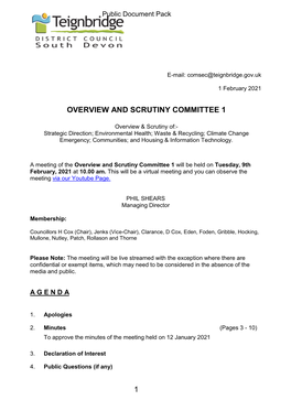 (Public Pack)Agenda Document for Overview and Scrutiny Committee 1