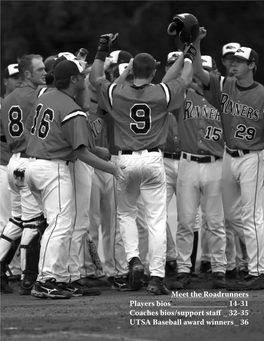 32-35 UTSA Baseball Award Winners__ 36 Meet the Roadrunners