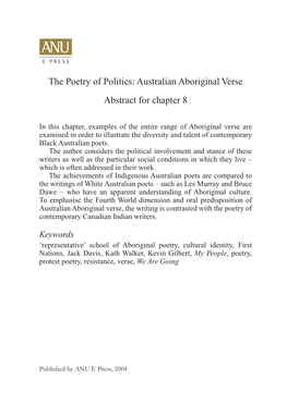 The Poetry of Politics: Australian Aboriginal Verse Abstract for Chapter 8
