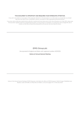 EMIS Group Notice of Annual General Meeting 2021