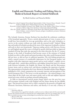 English and Hanseatic Trading and Fishing Sites in Medieval Iceland: Report on Initial Fieldwork