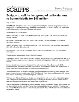 Scripps to Sell Its Last Group of Radio Stations to Summitmedia for $47 Million