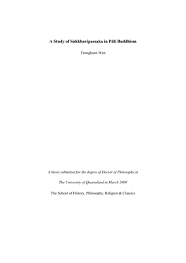A Study of Sukkhavipassaka in Pāli Buddhism