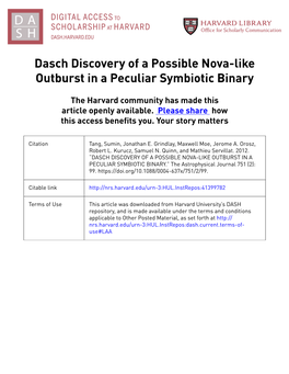 Dasch Discovery of a Possible Nova-Like Outburst in a Peculiar Symbiotic Binary