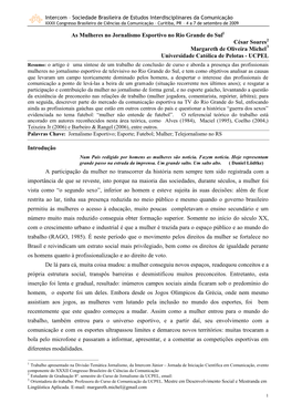 As Mulheres No Jornalismo Esportivo No Rio Grande Do Sul1 César