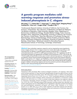 A Genetic Program Mediates Cold- Warming Response and Promotes Stress- Induced Phenoptosis in C