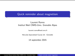 Quick Reminder About Magnetism