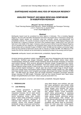 Earthquake Hazard Analysis of Nganjuk Regency Analisis Tingkat