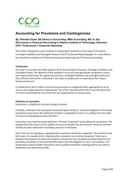 Accounting for Provisions and Contingencies