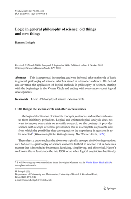 Logic in General Philosophy of Science: Old Things and New Things