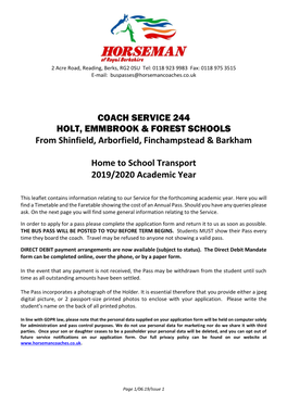 COACH SERVICE 244 HOLT, EMMBROOK & FOREST SCHOOLS from Shinfield, Arborfield, Finchampstead & Barkham