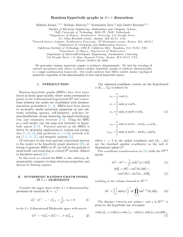 Random Hyperbolic Graphs in D + 1 Dimensions