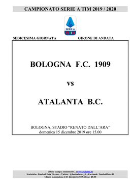 BOLOGNA F.C. 1909 Vs ATALANTA B.C