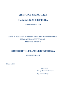 REGIONE BASILICATA Comune Di ACCETTURA