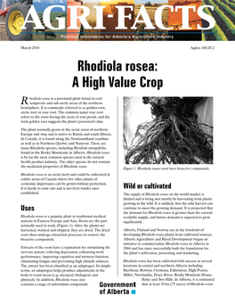 Rhodiola Rosea: a High Value Crop