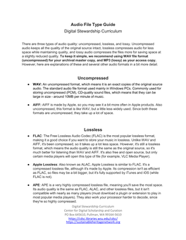 Audio File Type Guide Digital Stewardship Curriculum Uncompressed Lossless