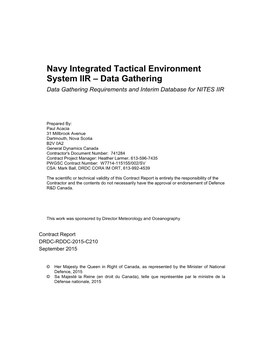 Navy Integrated Tactical Environment System IIR – Data Gathering Data Gathering Requirements and Interim Database for NITES IIR