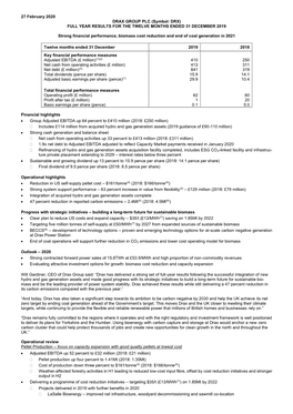 27 February 2020 DRAX GROUP PLC (Symbol: DRX) FULL YEAR RESULTS for the TWELVE MONTHS ENDED 31 DECEMBER 2019