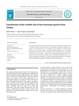 Constituents of the Volatile Oils of Two Teucrium Species from Turkey