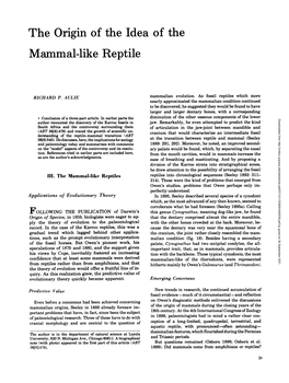 The Origin of the Idea of the Mammal-Like Reptile