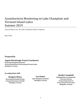 Cyanobacteria Monitoring on Lake Champlain and Vermont Inland Lakes Summer 2019