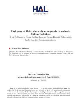 Phylogeny of Halictidae with an Emphasis on Endemic African Halictinae Bryan N